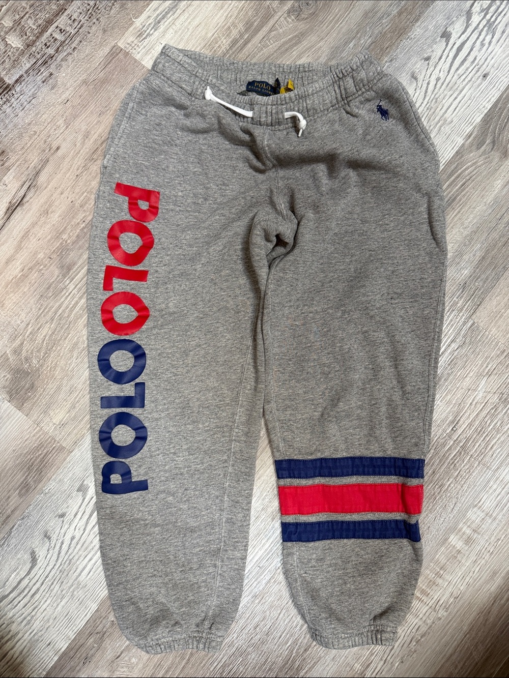 Polo by Ralph Lauren Grey Sweatpants with Red & Navy Logo Stripes